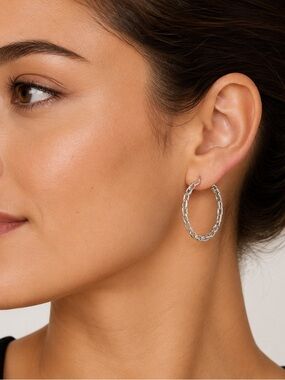 925 Sterling Silver Cable Chain Link Hoop Earrings Modern Statement